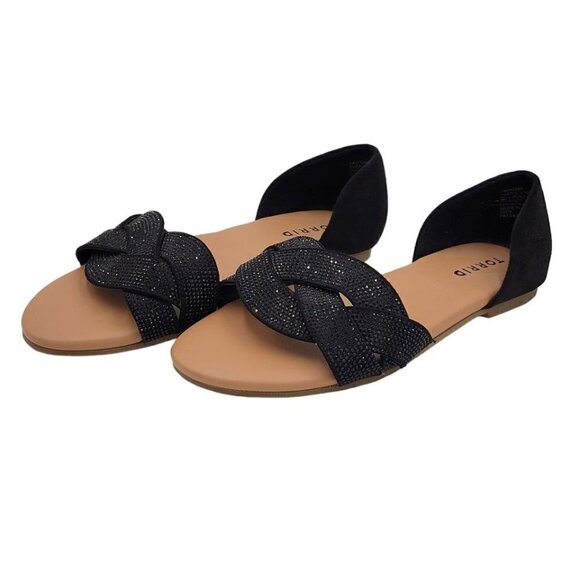 Torrid Shoes Size 8WW Rhinestone Twist Flats Open Toe Cushioned Slip On Slide - Picture 4 of 10